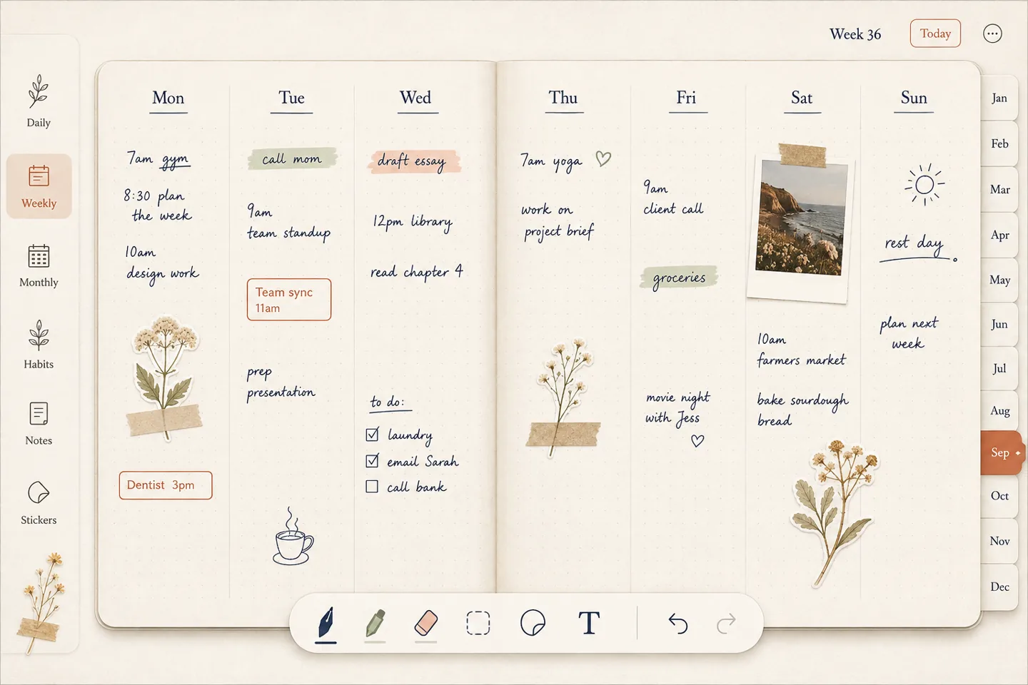 Weekly spread · design preview
